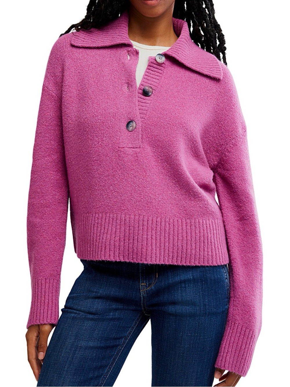 Free People Trading Up Polo Sweater, Size SMALL